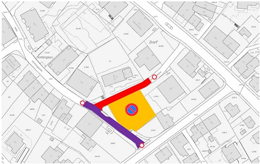 Für die Chilbi in Fehraltorf wird es zu zwei Strassensperrungen und einem Parkverbot kommen. Man sieht die Sperrungen für die Chilbi in einer Grafik dargestellt.